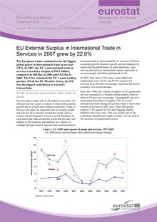 EU external surplus in international trade in services in 2007 grew by 22.8%