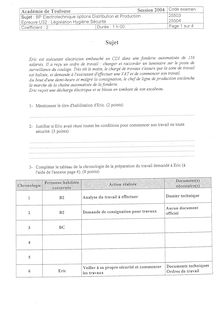 Législation - hygiène - Sécurité 2004 BP - Electrotechnique option Distribution