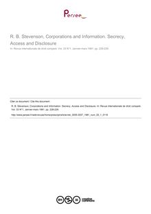 R. B. Stevenson, Corporations and Information. Secrecy, Access and Disclosure - note biblio ; n°1 ; vol.33, pg 228-229