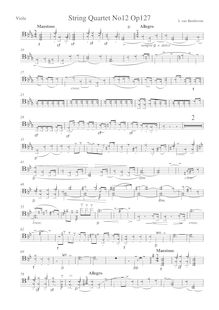 Partition viole de gambe, corde quatuor No.12, Op.127, E♭ major
