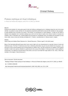 Poésie orphique et rituel initiatique. - article ; n°4 ; vol.219, pg 459-481