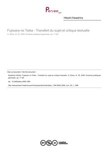 Fujiwara no Teika - Transfert du sujet et critique textuelle - article ; n°1 ; vol.25, pg 71-90