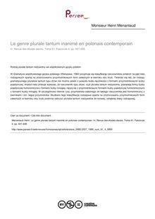 Le genre plurale tantum inanimé en polonais contemporain - article ; n°4 ; vol.61, pg 441-448