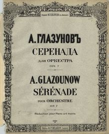Partition complète, Serenade No. 1, Op.7, A major, Glazunov, Aleksandr