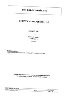 Sciences appliquées 2007 BTS Podo - orthésiste