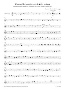 Partition Canto, Canzon Decimaottava à , & , si placet, Merulo, Claudio par Claudio Merulo