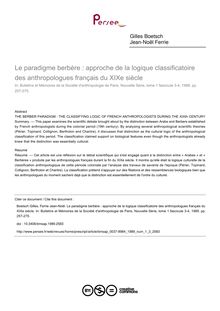 Le paradigme berbère : approche de la logique classificatoire des anthropologues français du XIXe siècle - article ; n°3 ; vol.1, pg 257-275