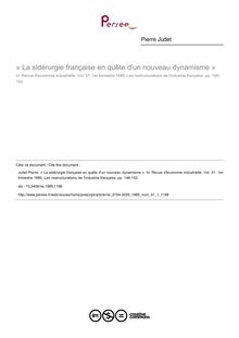 « La sidérurgie française en quête d un nouveau dynamisme » - article ; n°1 ; vol.31, pg 146-152