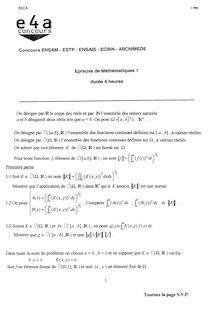 Mathématiques A 2001 Classe Prepa PSI Concours E3A
