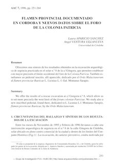 Flamen provincial documentado en Córdoba y nuevos datos sobre el Foro de la Colonia Patricia