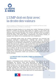 [TRIBUNE] L UMP doit en finir avec la droite des valeurs - Juil. 2014