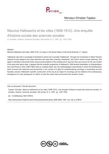 Maurice Halbwachs et les villes (1908-1912). Une enquête d histoire sociale des sciences sociales - article ; n°5 ; vol.52, pg 1057-1083