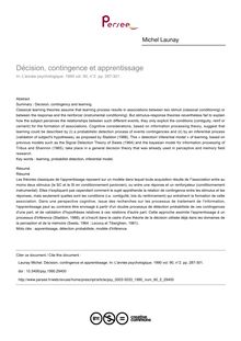 Décision, contingence et apprentissage - article ; n°2 ; vol.90, pg 287-301