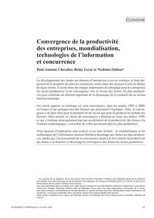 Convergence de la productivité des entreprises, mondialisation, technologies de l’information et concurrence - article ; n°1 ; vol.419, pg 101-124
