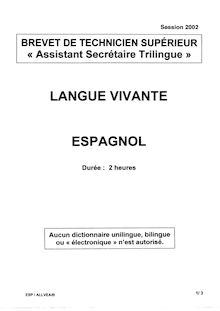 Espagnol 2002 BTS Assistant secrétaire trilingue