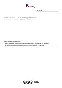 Stoetzel Jean,  La psychologie sociale.  ; n°4 ; vol.4, pg 459-461