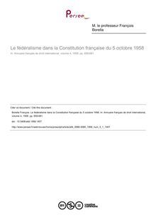 Le fédéralisme dans la Constitution française du 5 octobre 1958 - article ; n°1 ; vol.4, pg 659-681