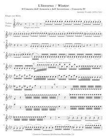 Partition violons I, violon Concerto en F minor, L inverno (Winter) from Le quattro stagioni (The Four Seasons) par Antonio Vivaldi