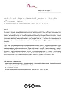 Antiphénoménologie et phénoménologie dans la philosophie d Emmanuel Levinas - article ; n°25 ; vol.75, pg 101-125