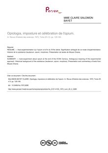 Opiologia, imposture et célébration de l opium. - article ; n°2 ; vol.25, pg 125-150