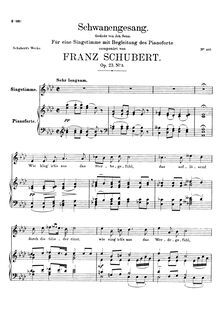 Partition voix + partition de piano, Schwanengesang, D.744 (Op.23 No.3)