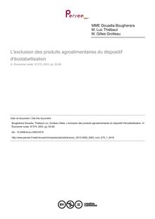 L exclusion des produits agroalimentaires du dispositif d écolabellisation - article ; n°1 ; vol.275, pg 83-90