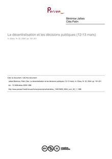 La décentralisation et les décisions publiques (12-13 mars) - article ; n°1 ; vol.32, pg 191-201