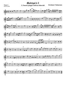 Partition ténor viole de gambe 1, octave aigu clef, Madrigali a 5 voci, Libro 2 par Girolamo Valmarano par Girolamo Valmarano