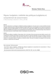 Rigueur budgétaire, crédibilité des politiques budgétaires et comportement de consommation.  - article ; n°3 ; vol.48, pg 481-493