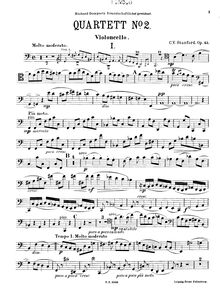 Partition violoncelle, corde quatuor No.2, Op.45, A minor, Stanford, Charles Villiers