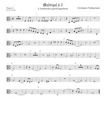 Partition ténor viole de gambe 2, alto clef, Madrigali a 5 voci, Libro 2 par Girolamo Valmarano par Girolamo Valmarano