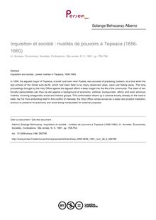Inquisition et société : rivalités de pouvoirs à Tepeaca (1656-1660) - article ; n°5 ; vol.36, pg 758-784