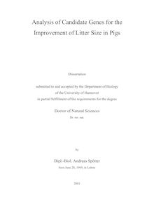 Analysis of candidate genes for the improvement of litter size in pigs [Elektronische Ressource] / by Andreas Spötter