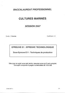 Techniques de production 2007 Bac Pro - Cultures marines