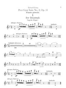 Partition Piccolo, flûte 1, 2, Peer Gynt  No.2 Op.55, Grieg, Edvard
