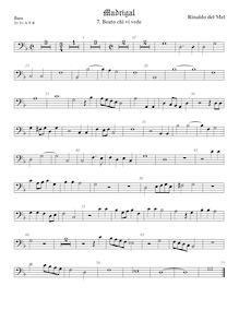 Partition viole de basse, madrigaux pour 5 voix, Mel, Rinaldo del par Rinaldo del Mel