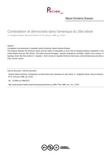 Contestation et démocratie dans l amérique du 20e siècle - article ; n°1 ; vol.18, pg 43-54