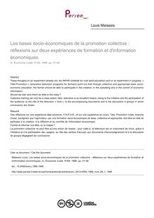 Les bases socio-économiques de la promotion collective : réflexions sur deux expériences de formation et d information économiques - article ; n°1 ; vol.69, pg 51-56