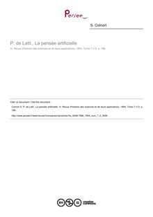 P. de Latil., La pensée artificielle  ; n°2 ; vol.7, pg 196-196
