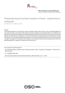 Partenariat local et exclusion sociale en France : expériences et ambiguïtés - article ; n°1 ; vol.12, pg 63-78