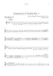 Partition violon 3, 4 concerts pour 4 violons, TWV 40:201-204, Telemann, Georg Philipp
