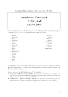 Test général d entrée 2003 Concours commun d entrée en MAE (IAE)