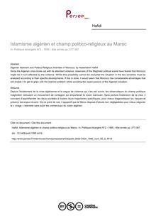 Islamisme algérien et champ politico-religieux au Maroc - article ; n°2 ; vol.60, pg 377-387