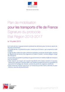 Plan de mobilisation pourles transports d’Ile de France - Signature du protocole Etat Région 2013-2017