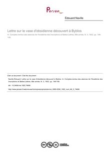 Lettre sur le vase d obsidienne découvert à Byblos - article ; n°3 ; vol.66, pg 148-149