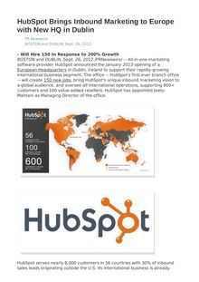 HubSpot Brings Inbound Marketing to Europe with New HQ in Dublin