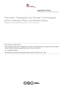 Cael Velho, Calepatanão and Punicale. The Portuguese and the Tambraparni Ports in the Sixteenth Century - article ; n°1 ; vol.82, pg 9-26
