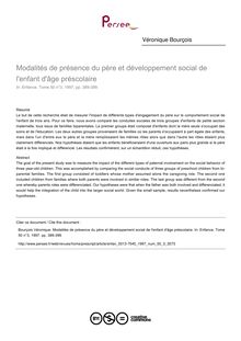 Modalités de présence du père et développement social de l enfant d âge préscolaire - article ; n°3 ; vol.50, pg 389-399