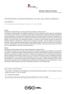 Centralisation et décentralisation au sein des partis politiques canadiens - article ; n°3 ; vol.20, pg 483-502