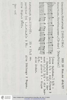 Partition complète, Ouverture en D major, GWV 415, D major, Graupner, Christoph